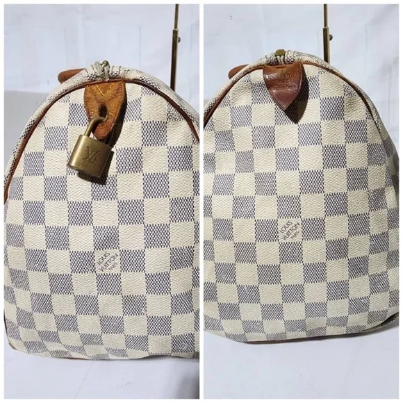 SOLD***Authentic LOUIS VUITTON Damier Azur Speedy 35 Hand Bag Brown/Cream - Picture 6 of 16